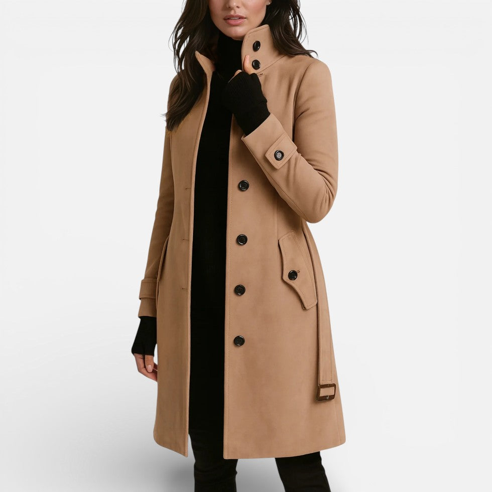 Damen Mantel mit Stehkragen und Knopfleiste