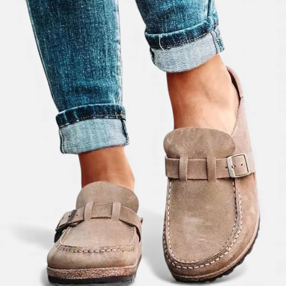 Damen Wildleder Slipper mit Schnalle