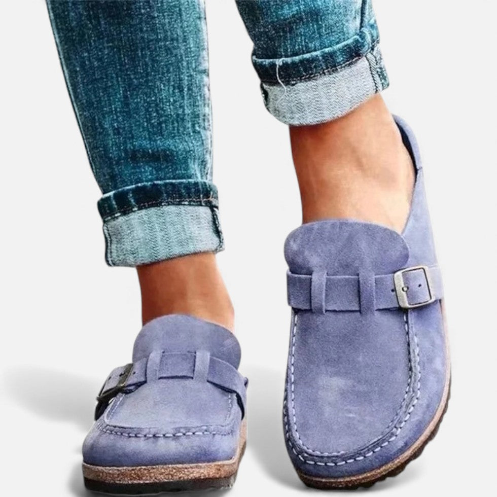 Damen Wildleder Slipper mit Schnalle