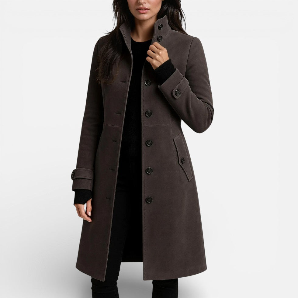 Damen Mantel mit Stehkragen und Knopfleiste