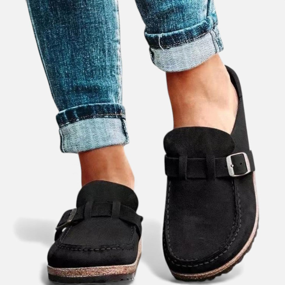 Damen Wildleder Slipper mit Schnalle