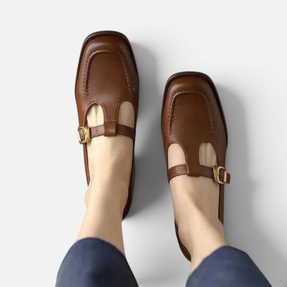 Orthopädische Mary Jane Schuhe mit Riemen und eckiger Zehenpartie