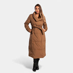Damen Langer Steppmantel mit Gürtel Winterjacke