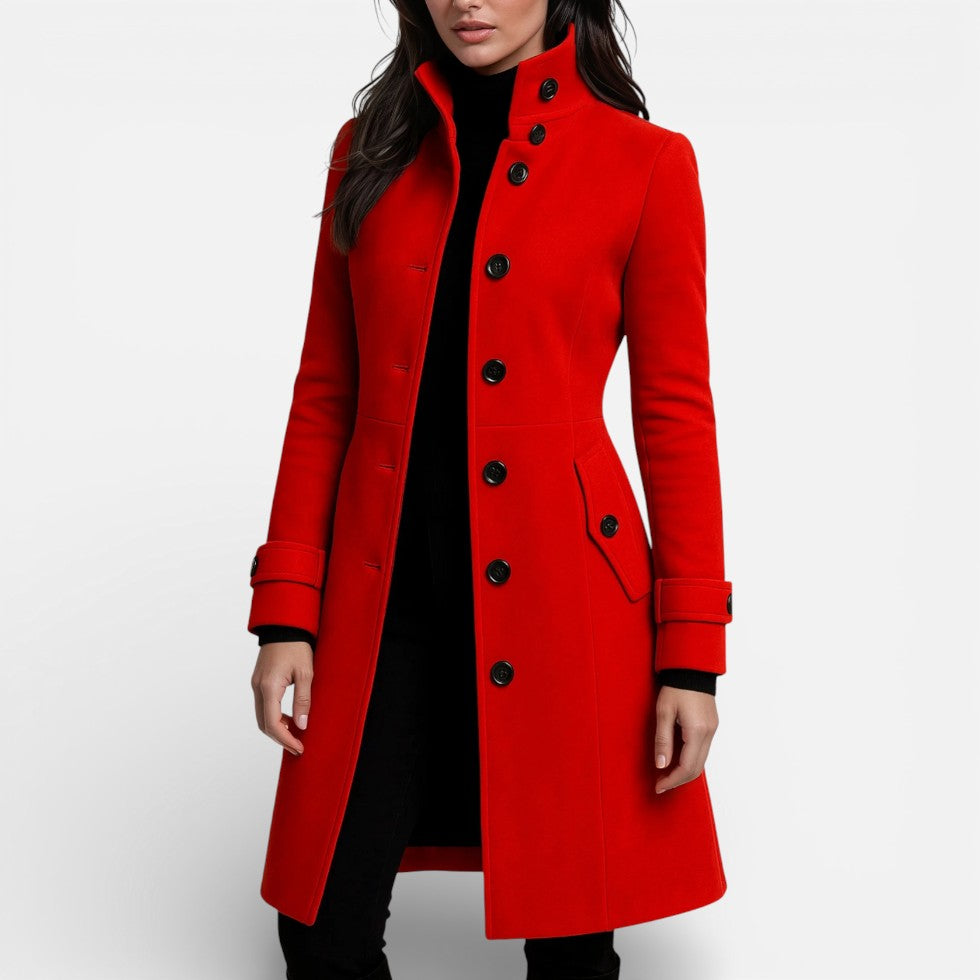 Damen Mantel mit Stehkragen und Knopfleiste