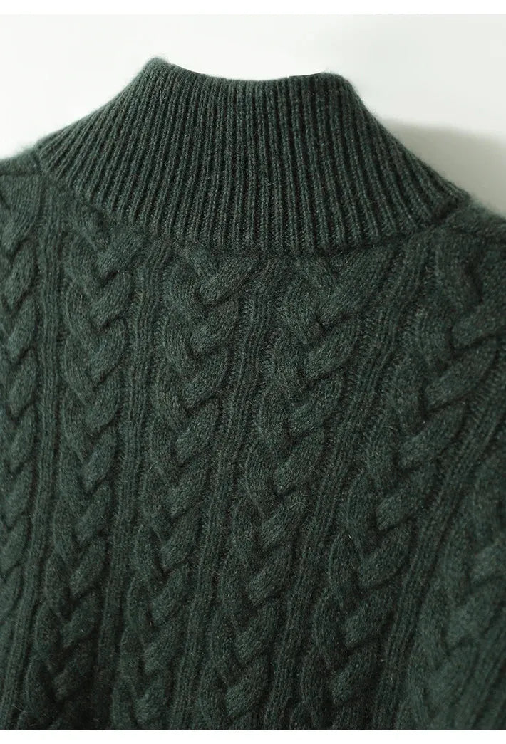 Kaschmir Strickpullover mit Zopfmuster und Knopfleiste