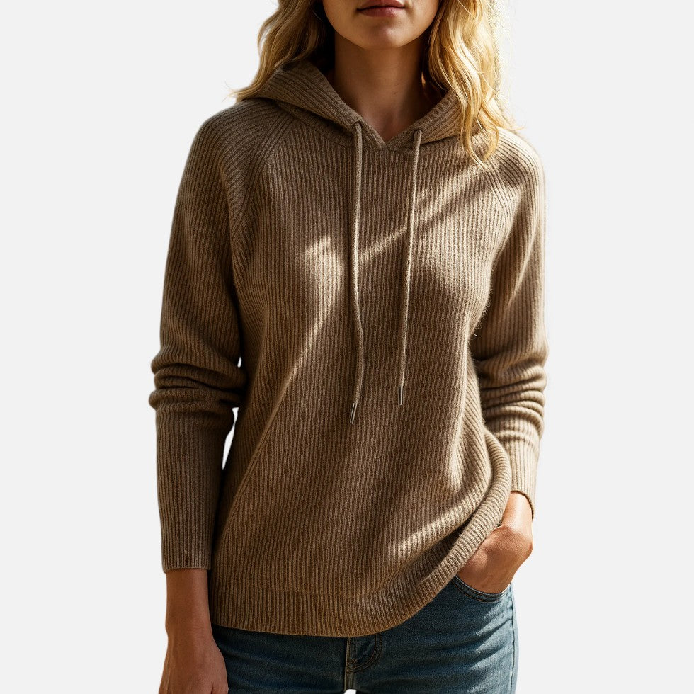 Damen Strick Hoodie mit weichem Rippmaterial