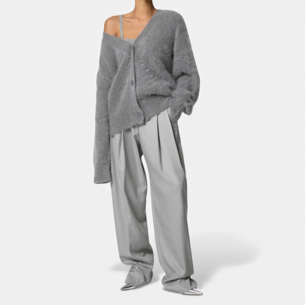 Damen Kaschmir Strickjacke mit flauschiger Oberfläche