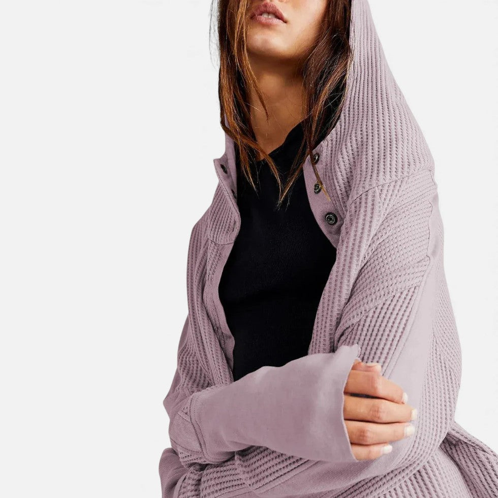 Damen Waffelstrick Kapuzenjacke