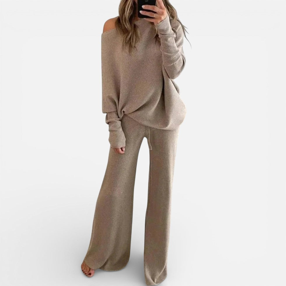 Damen Zweiteiliges Strickset mit weitem Bein und lockerem Oberteil