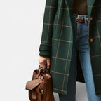 Damen Wollmantel mit Karomuster und klassischem Schnitt