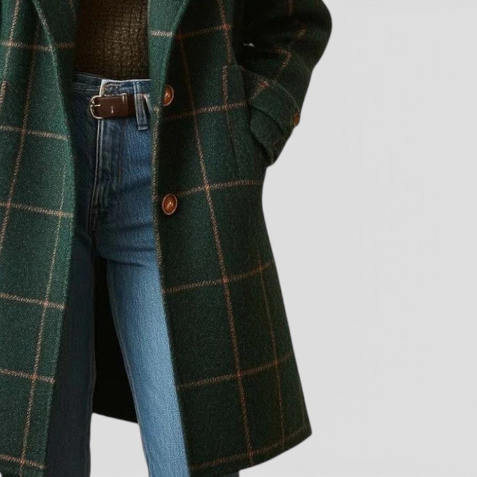 Damen Wollmantel mit Karomuster und klassischem Schnitt