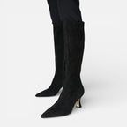 Damen Kniehohe Stiefel in Veloursoptik mit Absatz