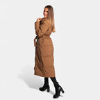 Damen Langer Steppmantel mit Gürtel Winterjacke