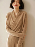 Kaschmir Wickelpullover mit V-Ausschnitt