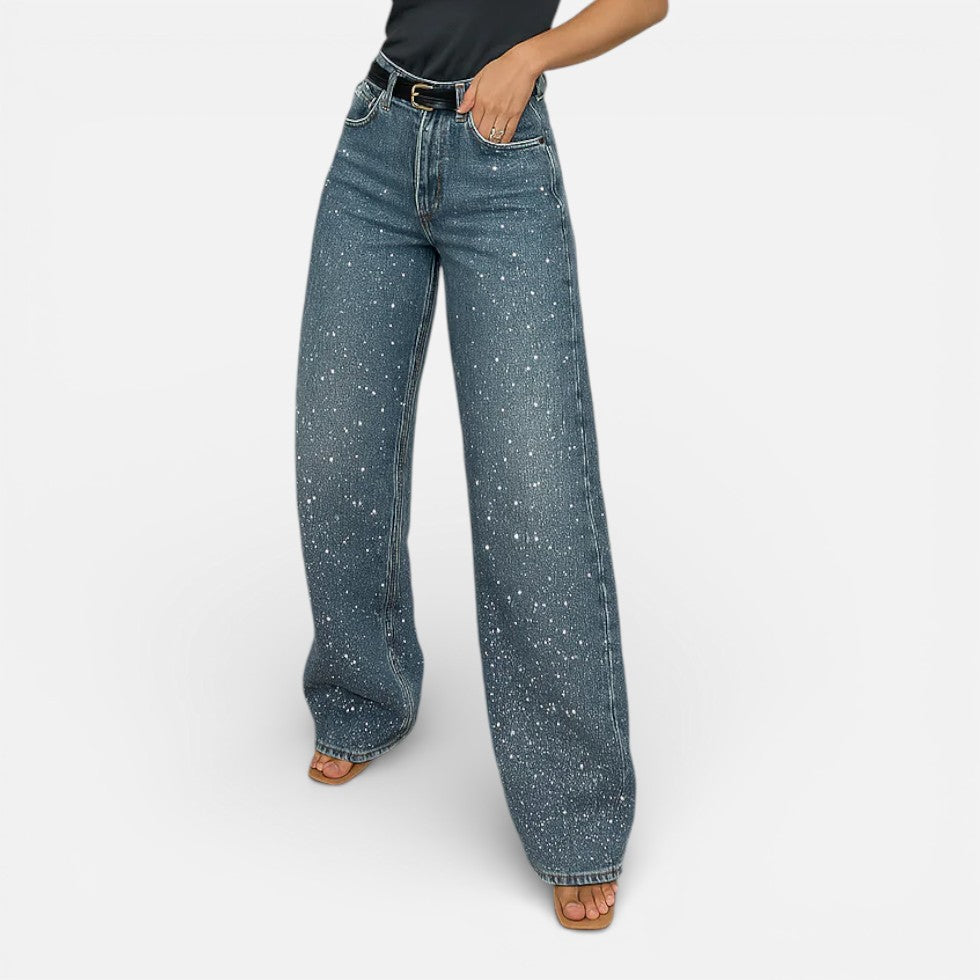 Damen Jeans mit geradem Bein und gesprenkeltem Muster