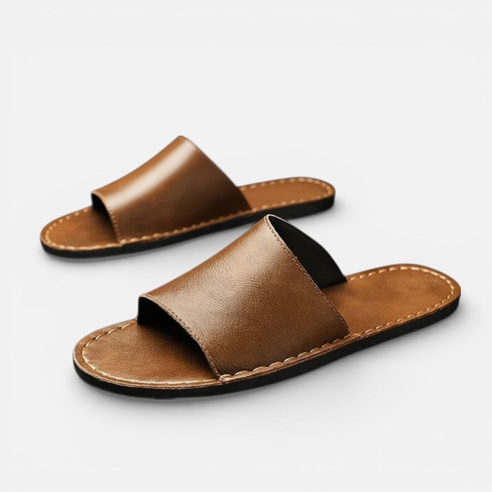 Herren Leather Pantoletten mit breitem Riemen und offener Form