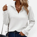 Damen Strickpullover mit Reißverschluss Langarm Gerippt
