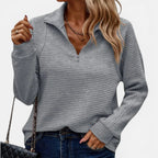 Damen Strickpullover mit Reißverschluss Langarm Gerippt