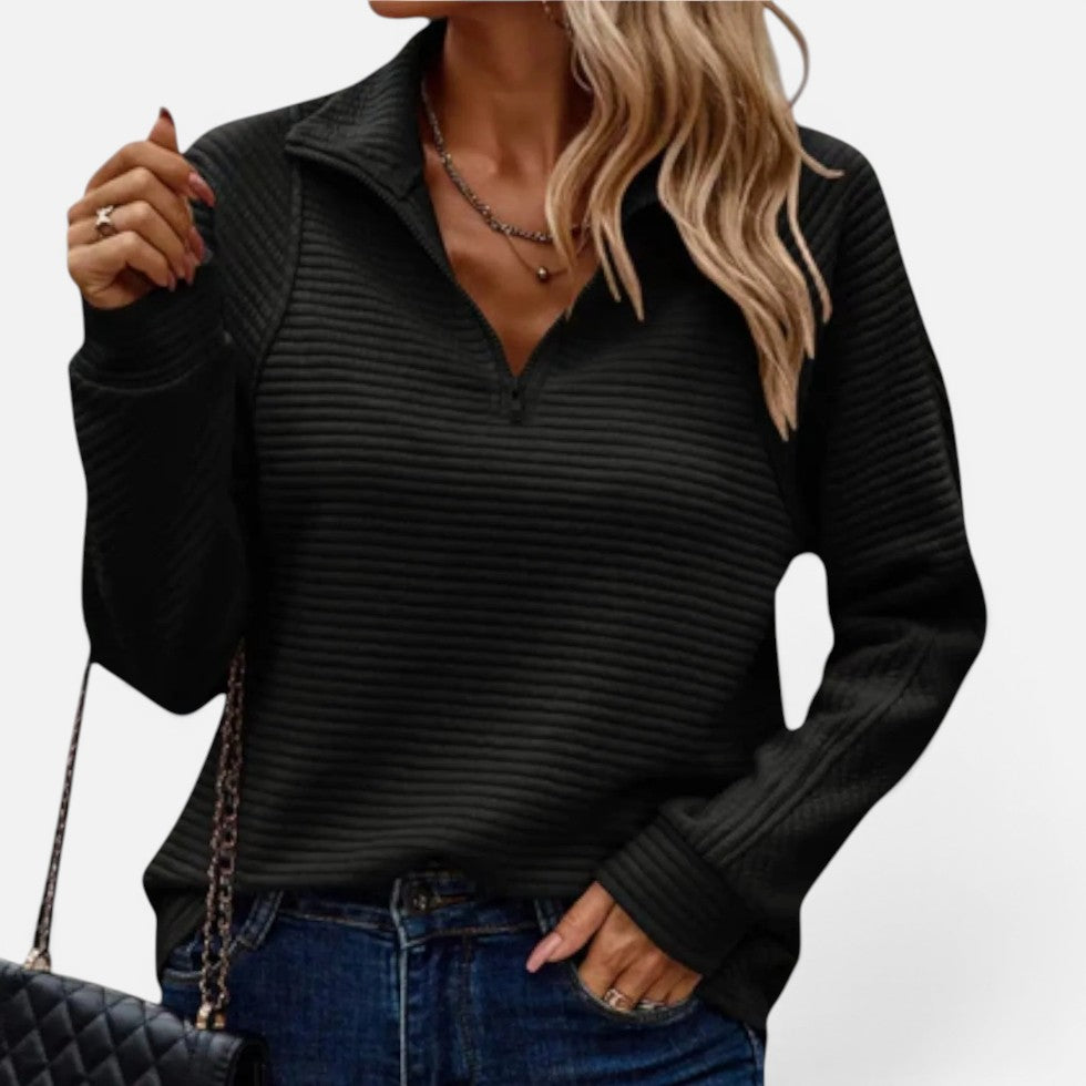 Damen Strickpullover mit Reißverschluss Langarm Gerippt