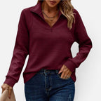 Damen Strickpullover mit Reißverschluss Langarm Gerippt