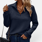 Damen Strickpullover mit Reißverschluss Langarm Gerippt