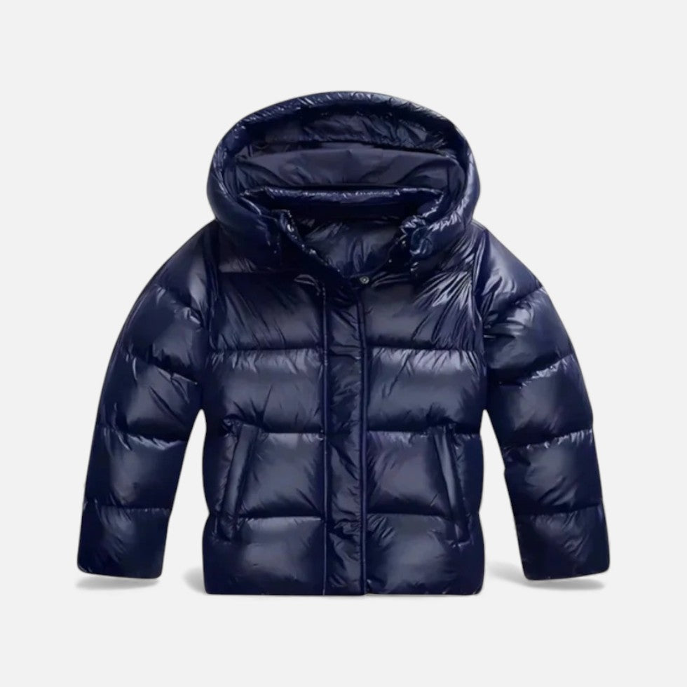 Glänzende Pufferjacke mit Kapuze für Damen