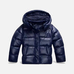 Glänzende Pufferjacke mit Kapuze für Damen