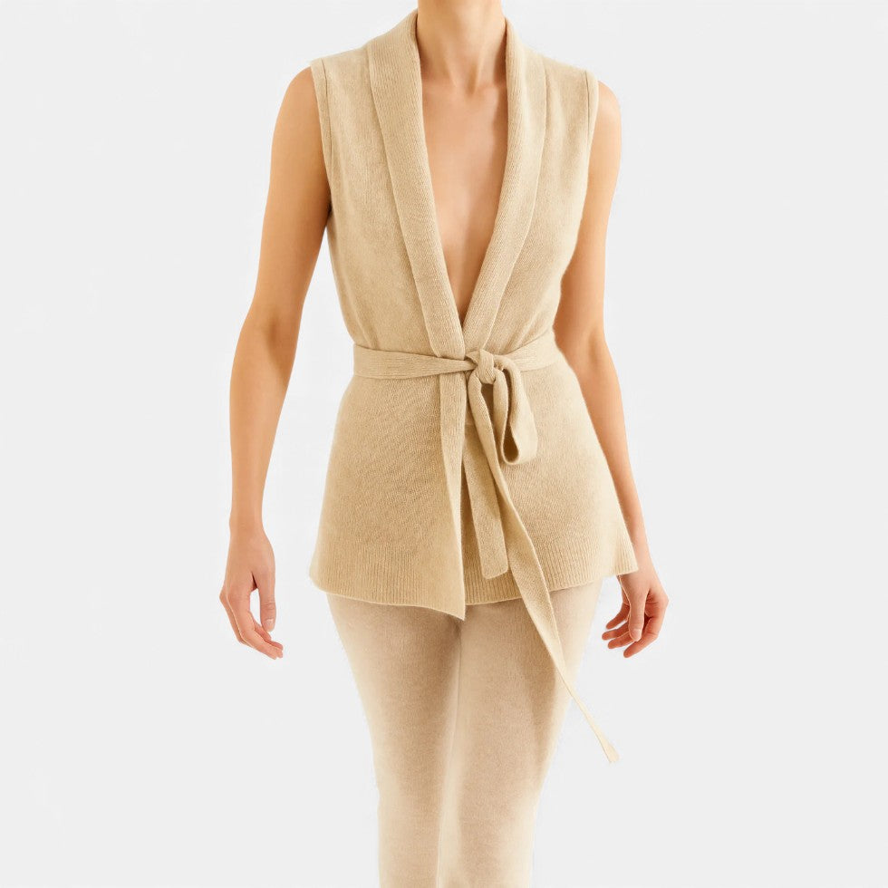 Damen Strickweste mit Bindegürtel