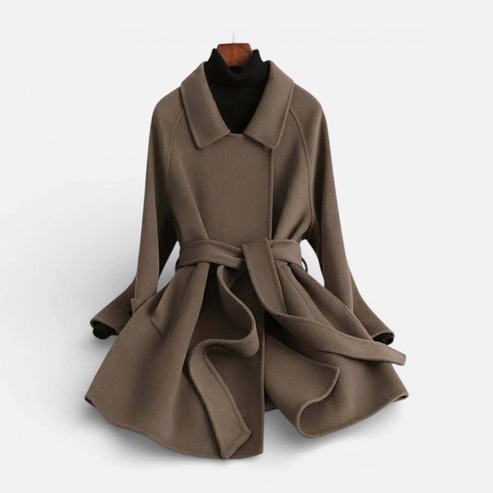Damen Mantel mit Bindegürtel und klassischem Kragen