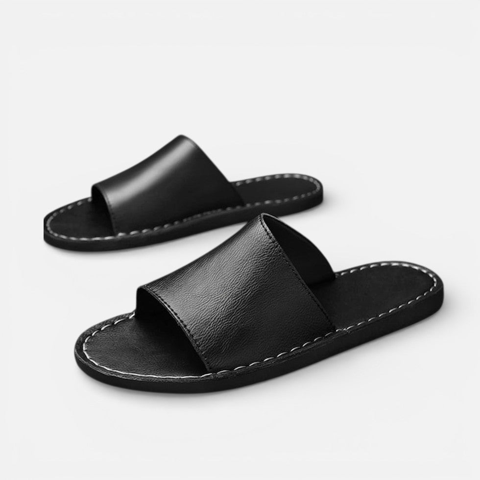 Herren Leather Pantoletten mit breitem Riemen und offener Form