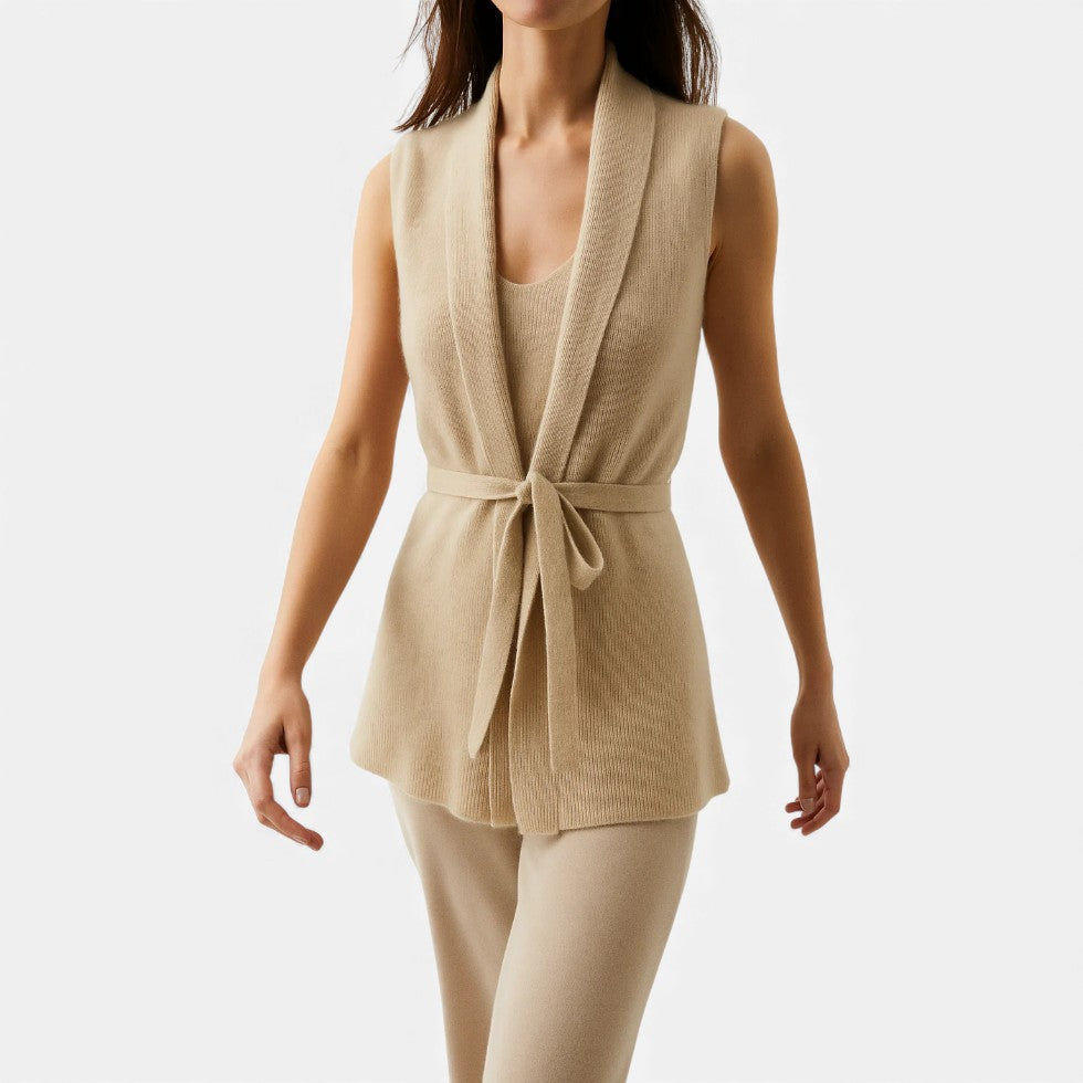 Damen Strickweste mit Bindegürtel