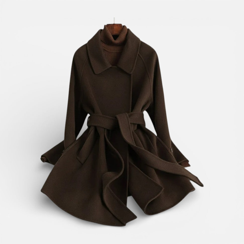 Damen Mantel mit Bindegürtel und klassischem Kragen