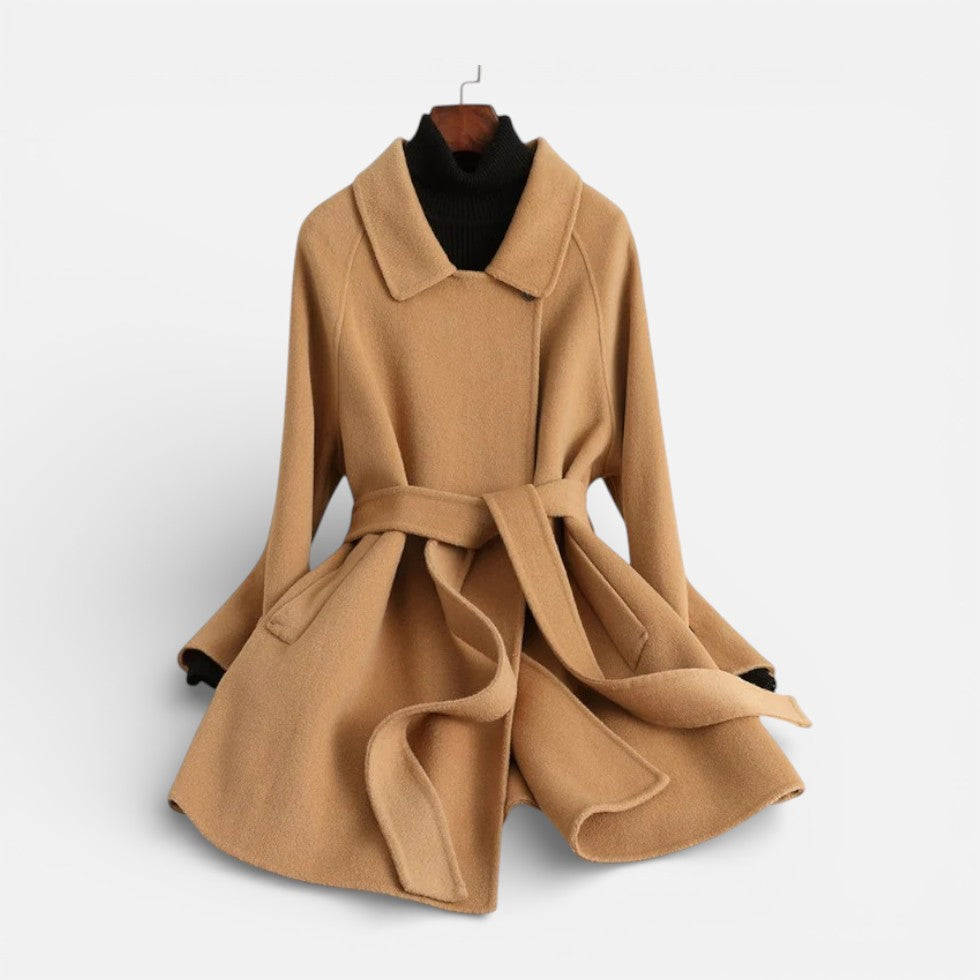 Damen Mantel mit Bindegürtel und klassischem Kragen
