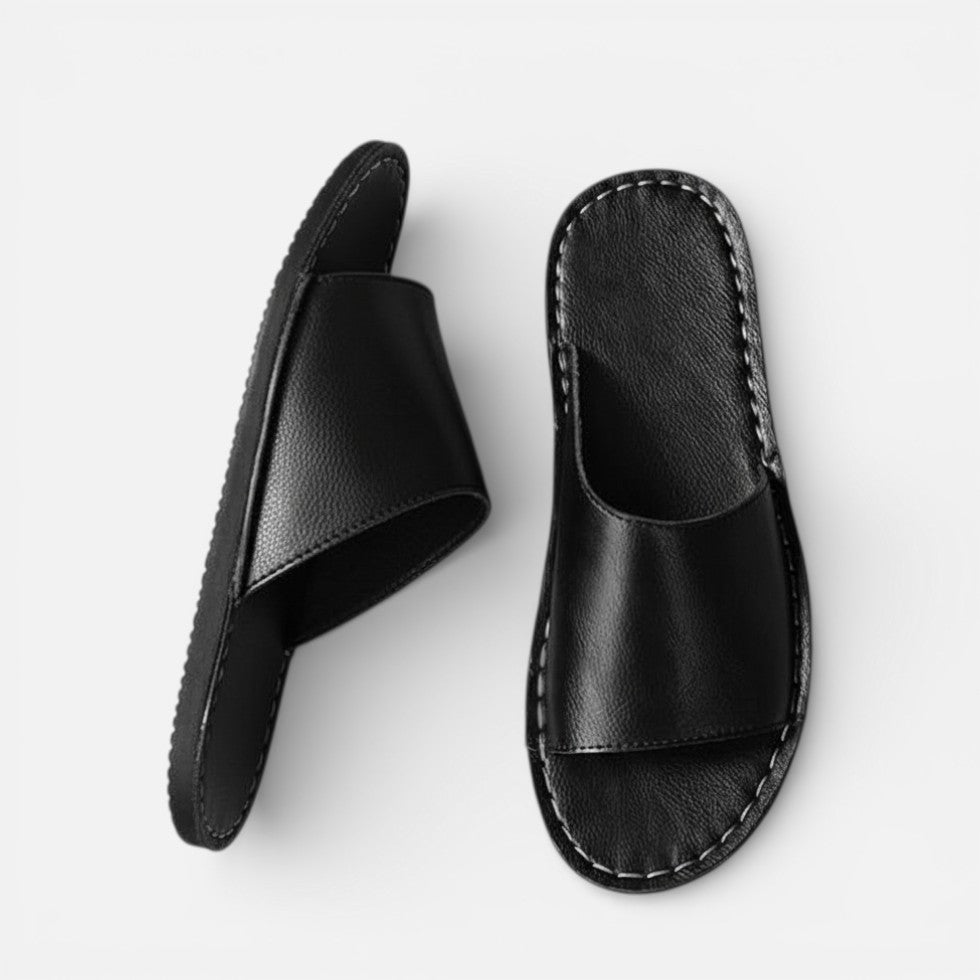 Herren Leather Pantoletten mit breitem Riemen und offener Form