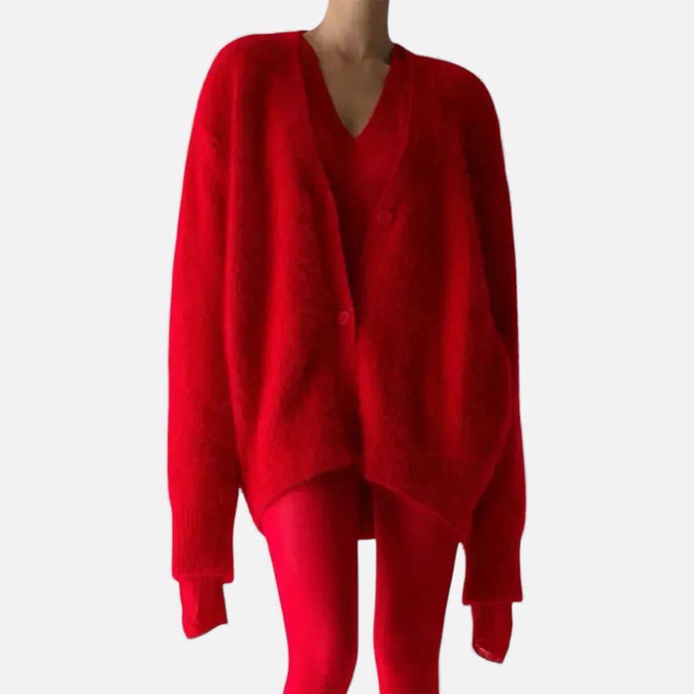 Damen Kaschmir Strickjacke mit flauschiger Oberfläche