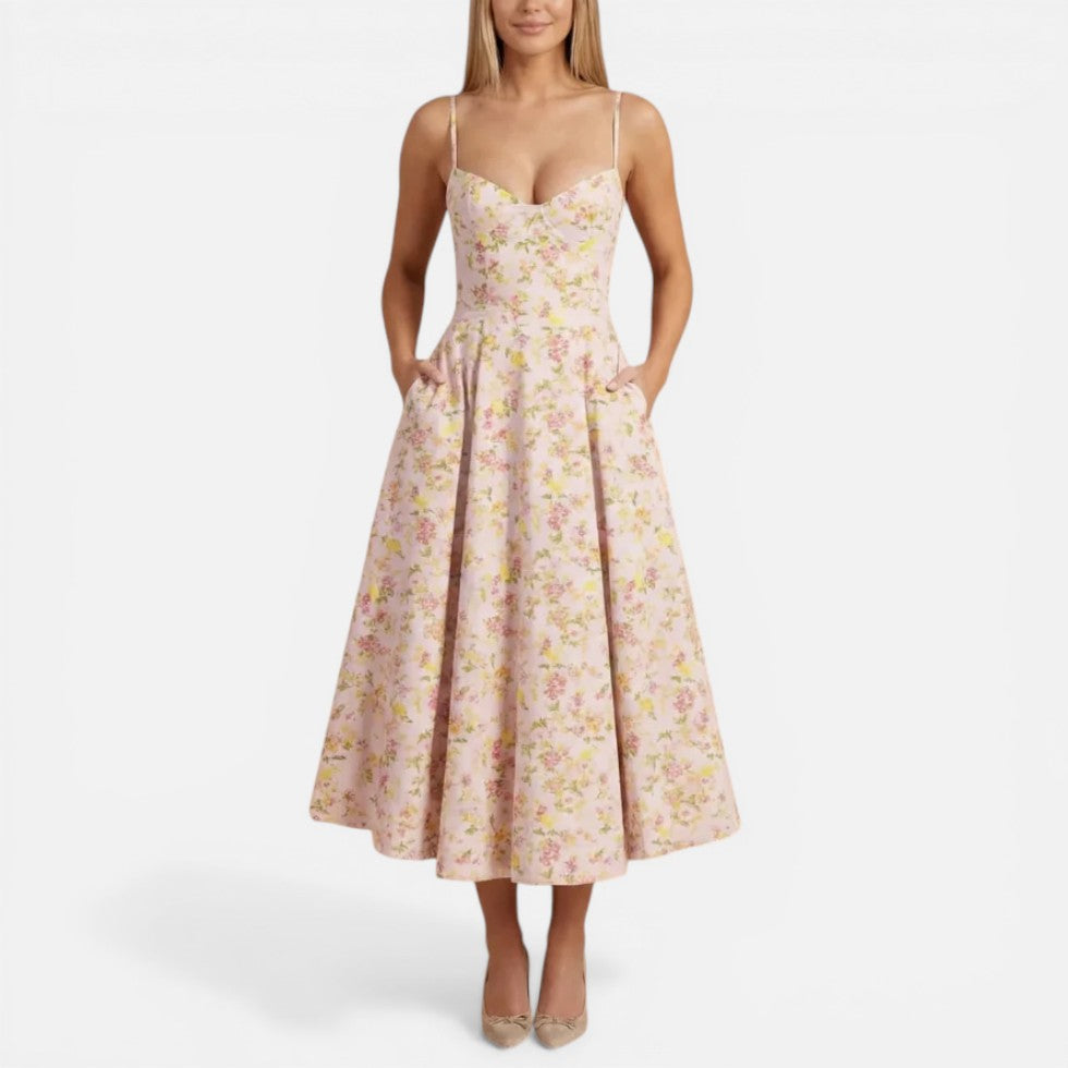 Midikleid mit Trägern und ausgestelltem Rock