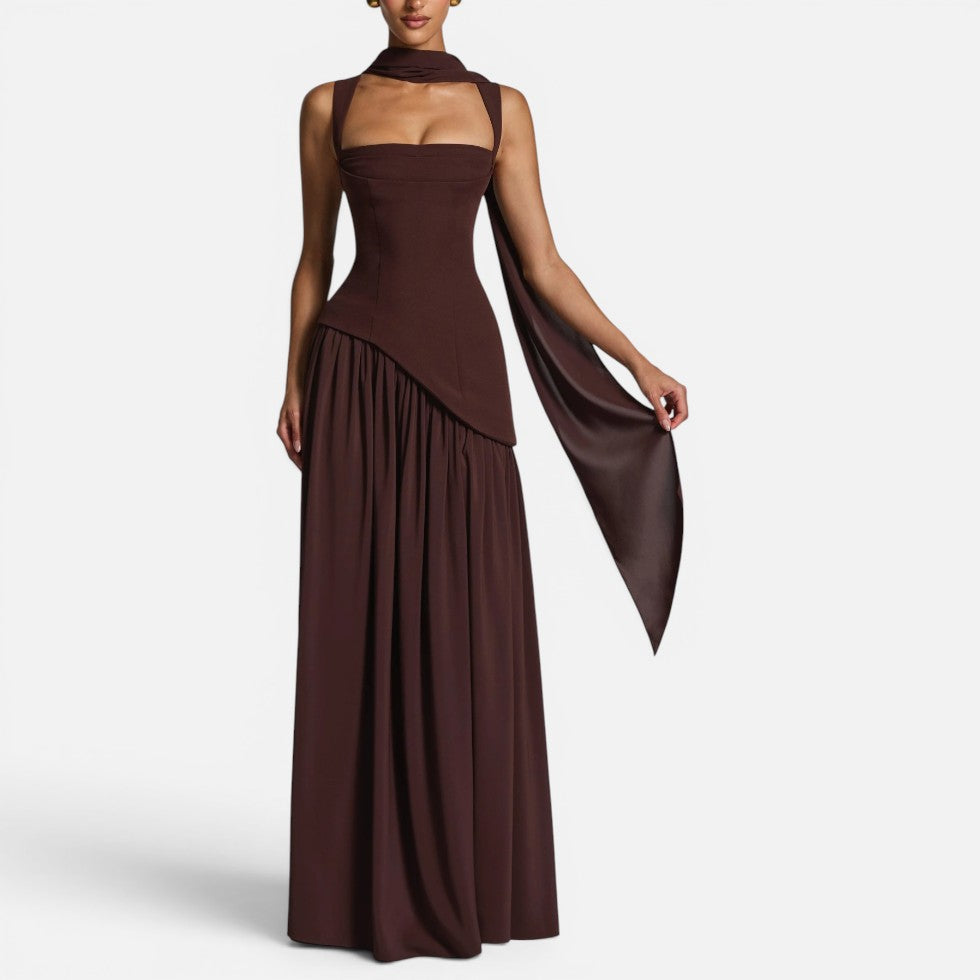 Maxikleid Ärmellos Schlitz Quadratischer Ausschnitt
