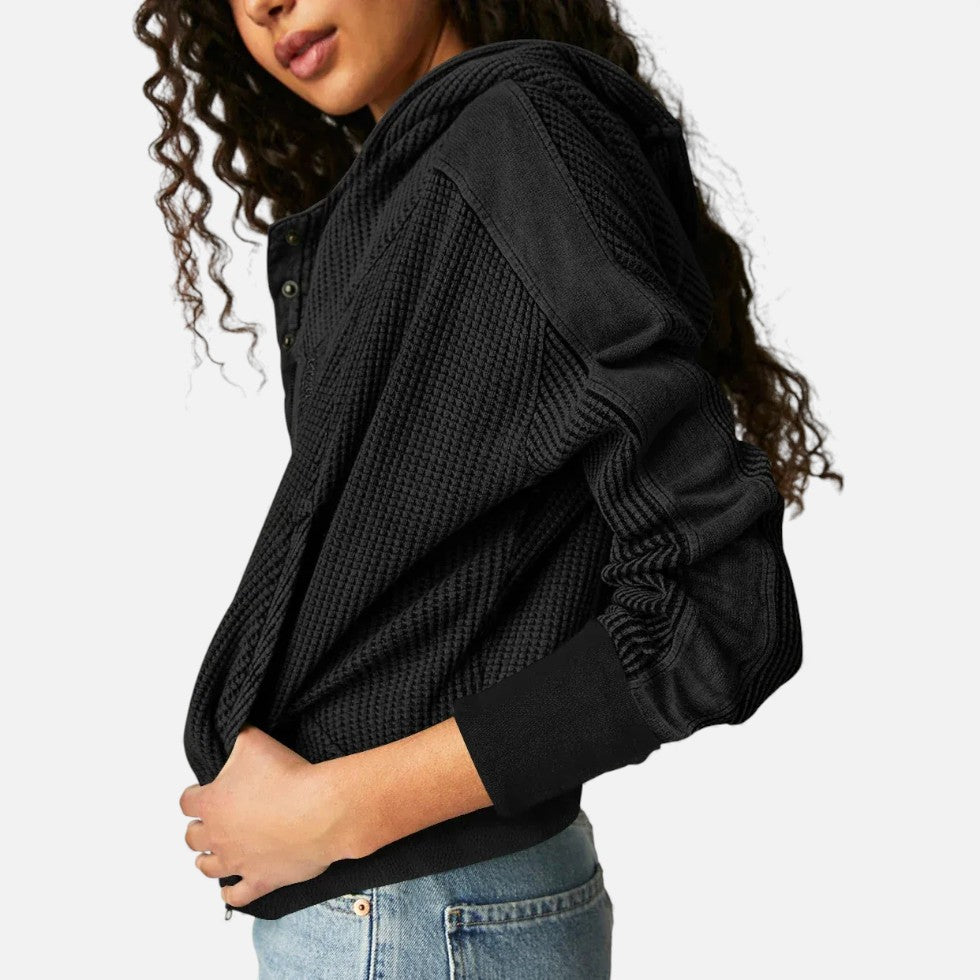 Damen Waffelstrick Kapuzenjacke