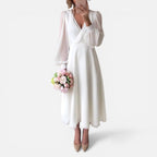 Midikleid mit V Ausschnitt und langen Ärmeln