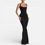 Women's Maxi Dress Fitted with Draped Skirt