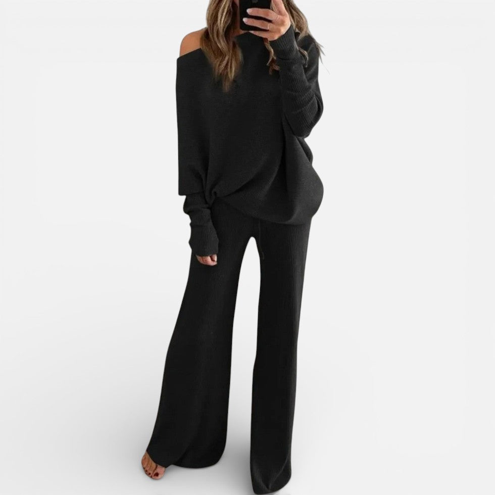 Damen Zweiteiliges Strickset mit weitem Bein und lockerem Oberteil