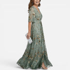 Maxikleid Florales Muster V Ausschnitt Kurzarm