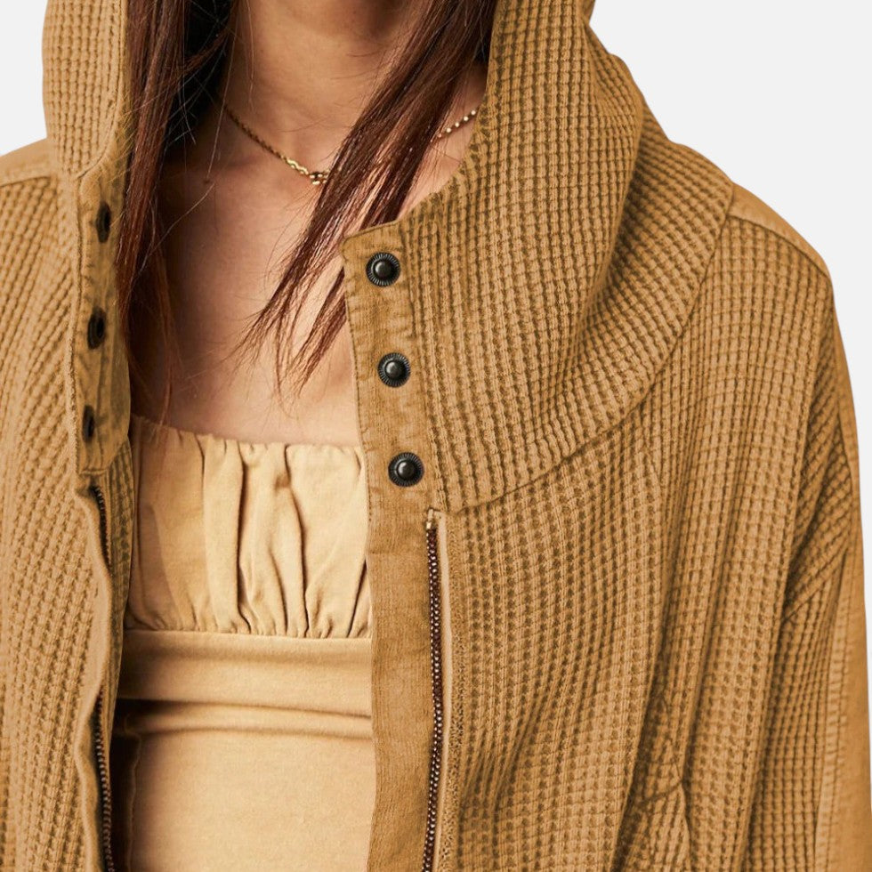 Damen Waffelstrick Kapuzenjacke