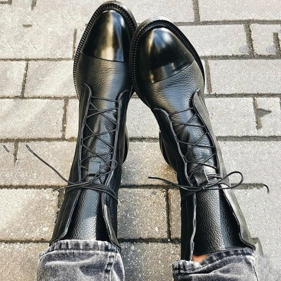 Damen Leder Stiefeletten mit Schnürung