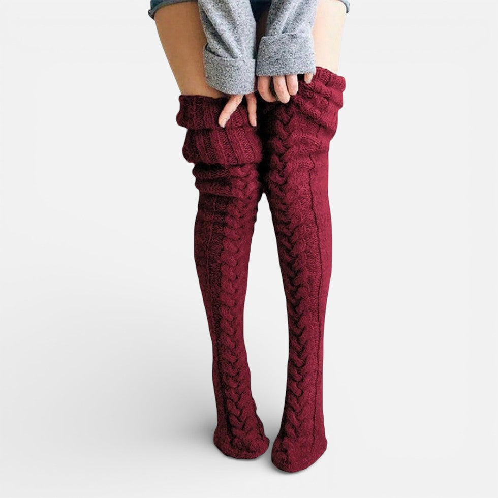 Women's Over-the-Knee Socks with Cable Knit Pattern