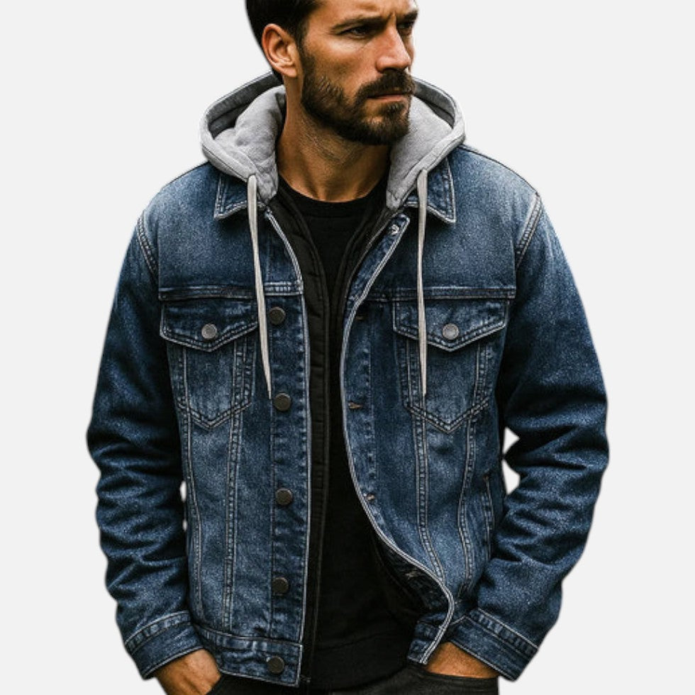 Denim jacket with hood and removable vest