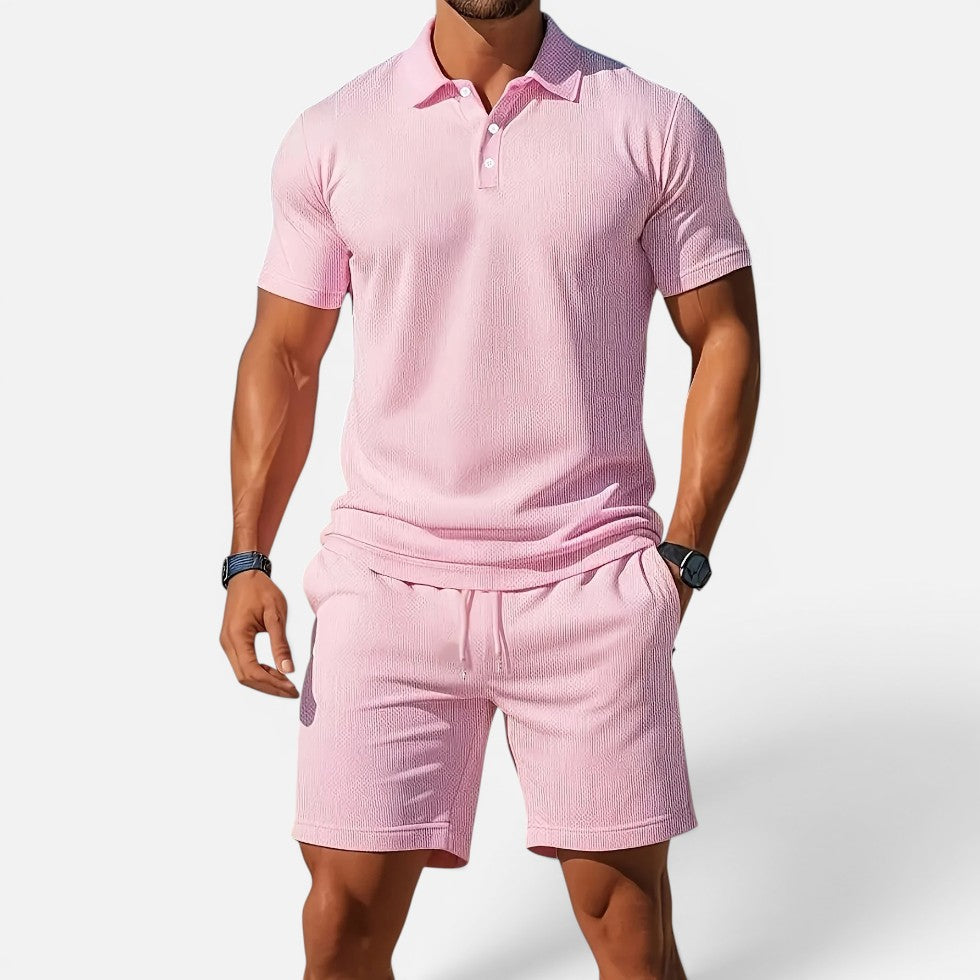 Herren Poloshirt und Shorts Set Kurzarm Strukturmuster