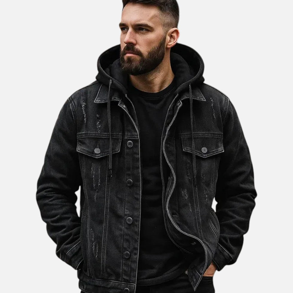 Denim jacket with hood and removable vest