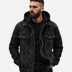 Denim jacket with hood and removable vest