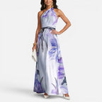 Maxikleid Neckholder Ärmellos Blumenmuster Tailliert